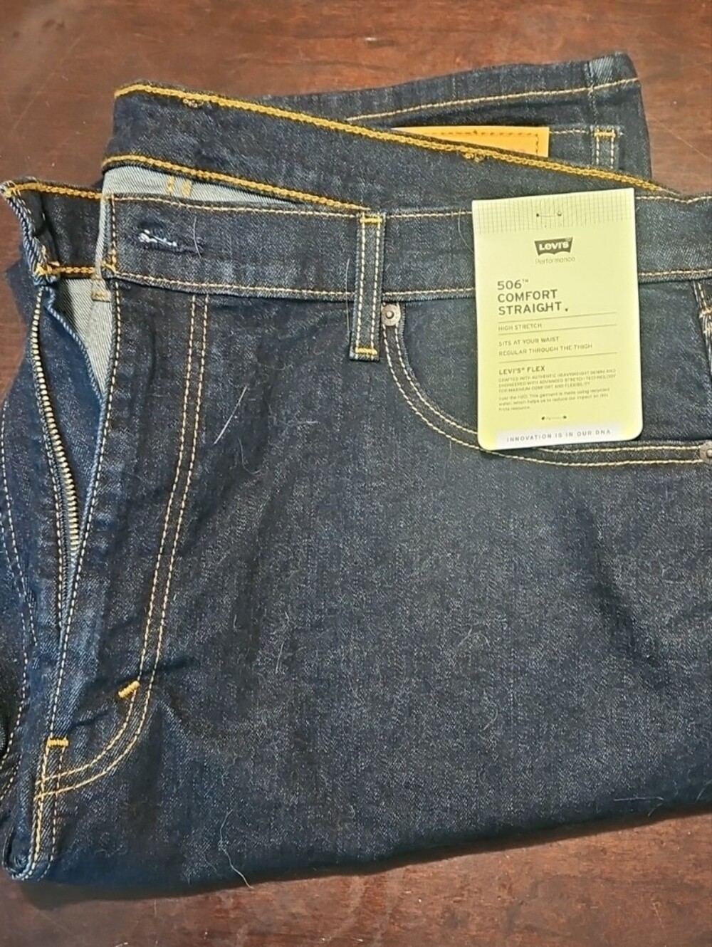 Levi's Navy Slim Straight 506 Comfort Jeans with Gold Stitching
